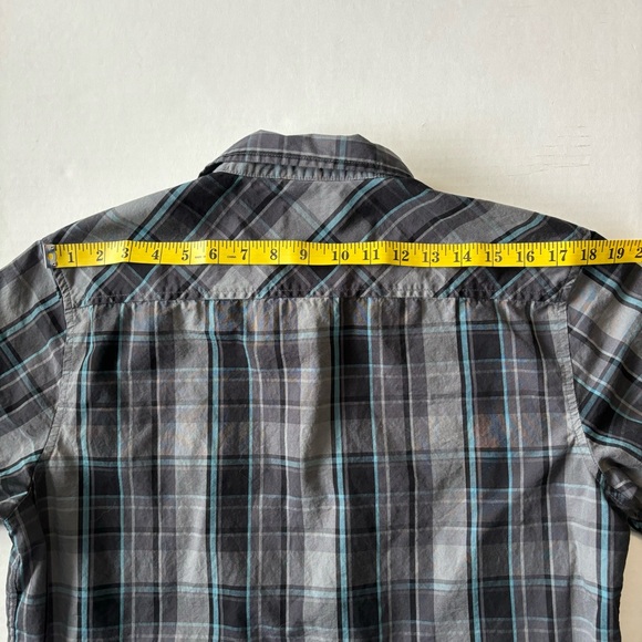 O'Neill 100% Cotton Black/Gray/Blue Plaid Short Sleeve Button Down Shirt Men's M - Picture 6 of 7